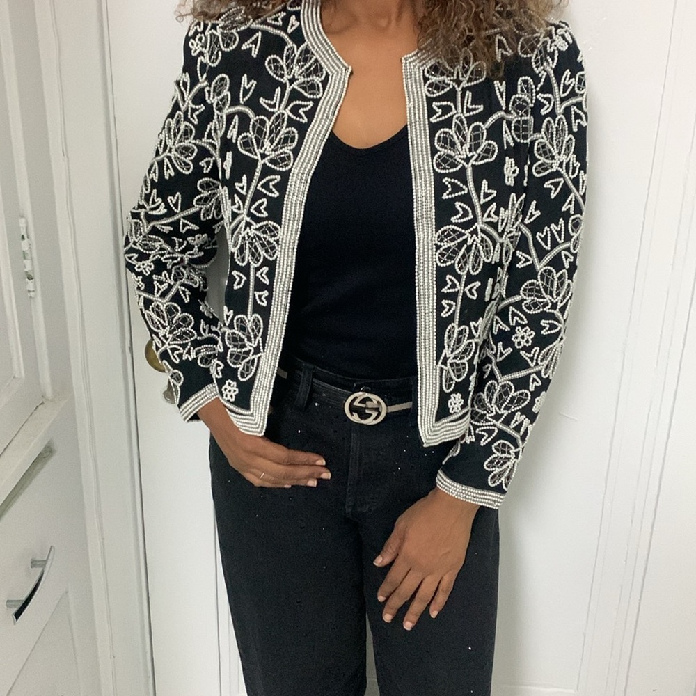Vintage Beaded Silk Evening Jacket, Size S